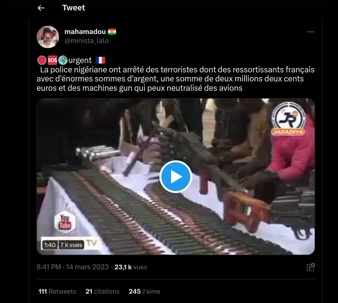 Cette vidéo montre-t-elle des terroristes arrêtés dont des Français par la police nigériane ? Non
