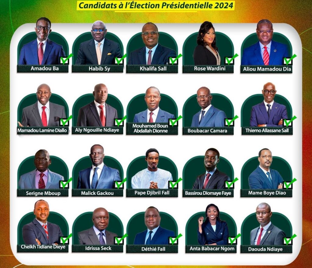 Senegal liste 20 candidats presidentielle