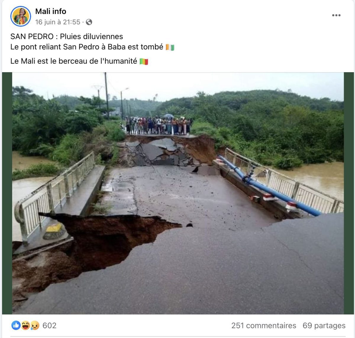 Côte d’Ivoire : cette image du pont de Baba en ruines date d’avant les récentes inondations