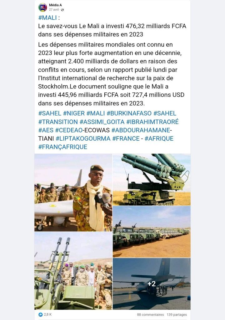 [Enquête] Mali : combien ont coûté les dépenses militaires de l'armée malienne 2023 ?