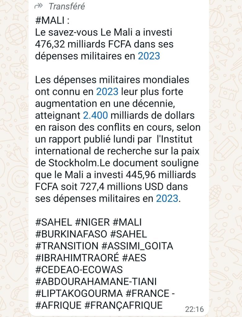 [Enquête] Mali : combien ont coûté les dépenses militaires de l'armée malienne 2023 ?